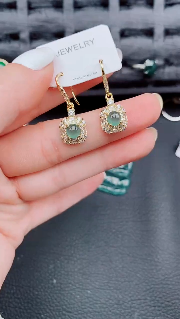 【闪购商品】翡翠耳饰银S925镶嵌天然a货翡翠854