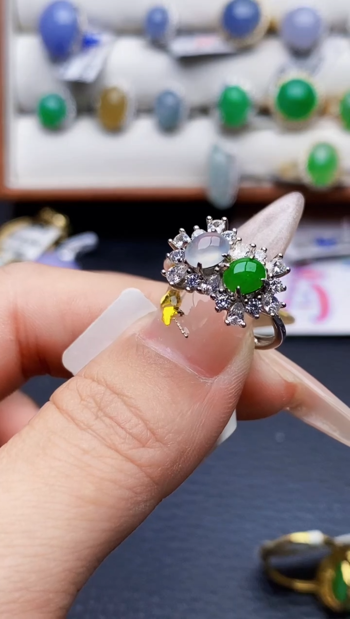 银S925镶嵌戒指翡翠0497