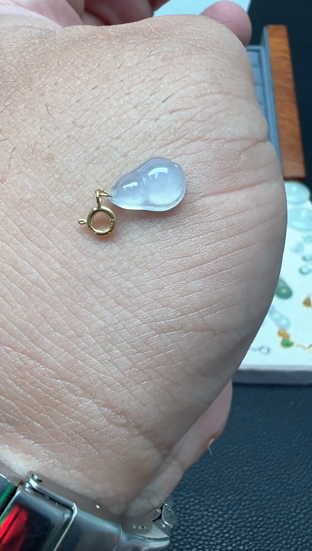 颈饰18K金镶嵌翡翠（18号链接）纯天然缅甸翡翠福豆吊坠