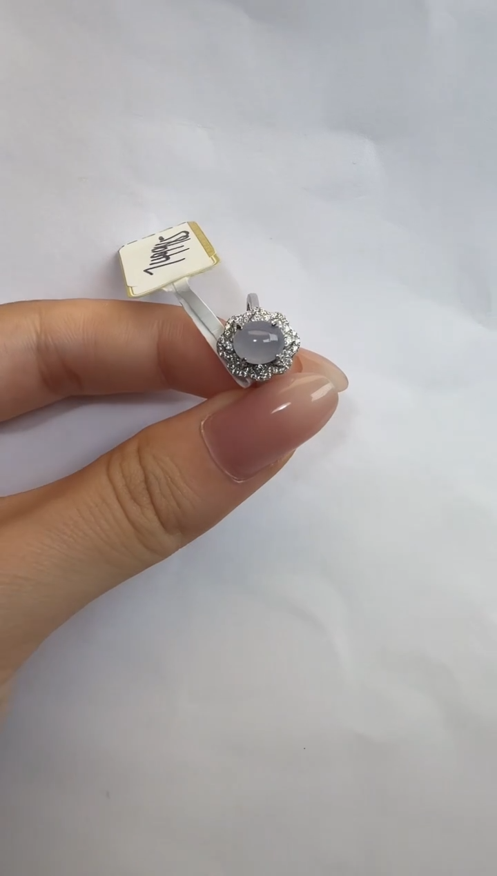 银S925镶嵌戒指翡翠通体925银镶缅甸A货翡翠戒指