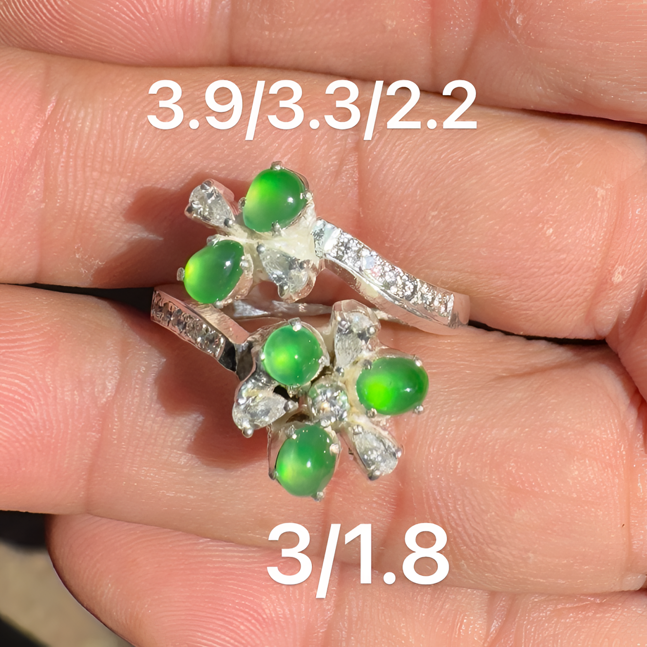 0215(小哪吒在源头)冰玻种炸光荧光绿戒面共5颗干净杠味荧光足M40