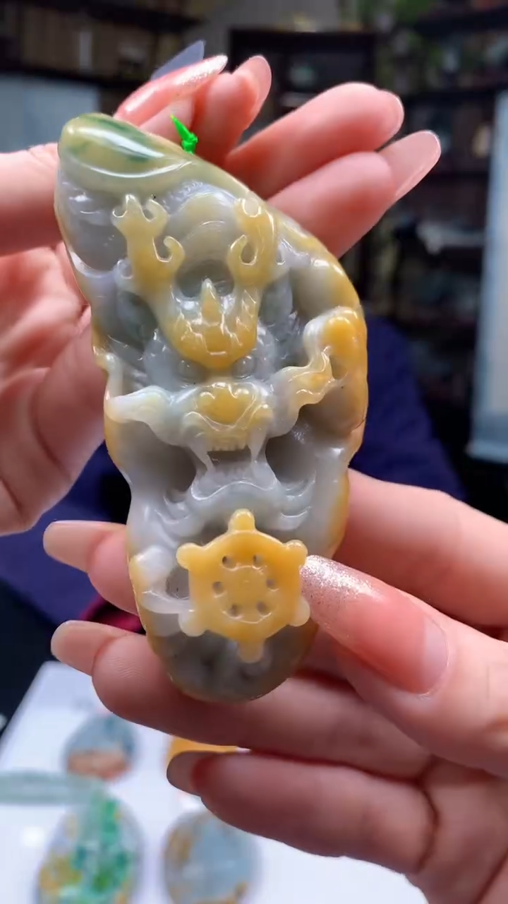 【闪购商品】定制翡翠18K金镶嵌1076ry-毛货挂件22