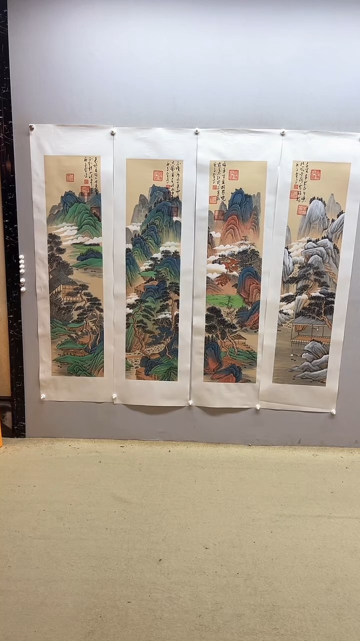 【闪购商品】国画张金专 仿古四条屏