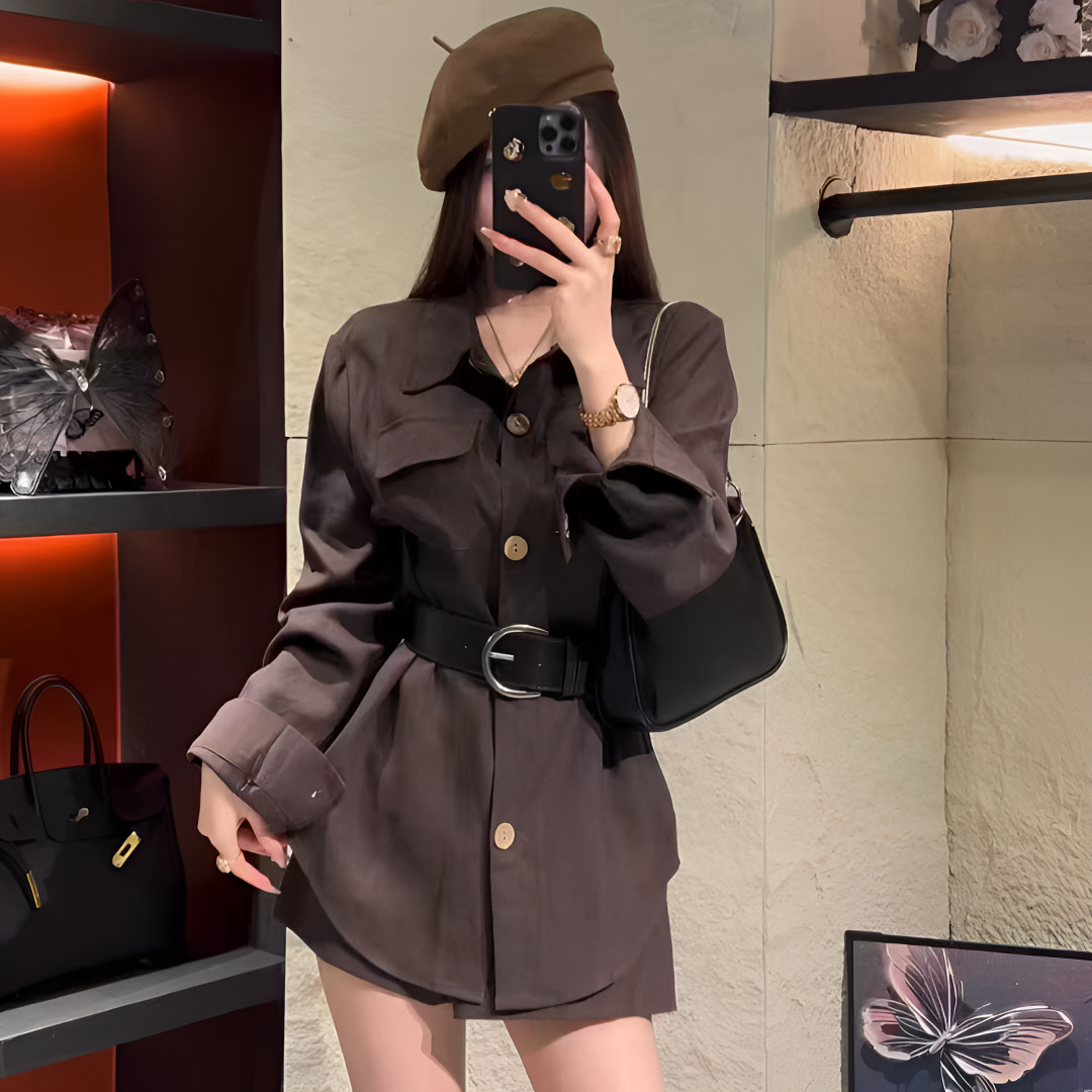 点点家女装早秋polo领老钱风落肩长袖衬衫老钱风松弛感女装贵气