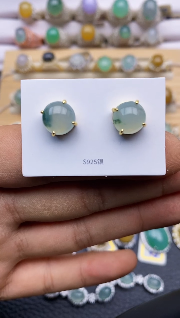 【闪购商品】翡翠耳饰银S925镶嵌/0001