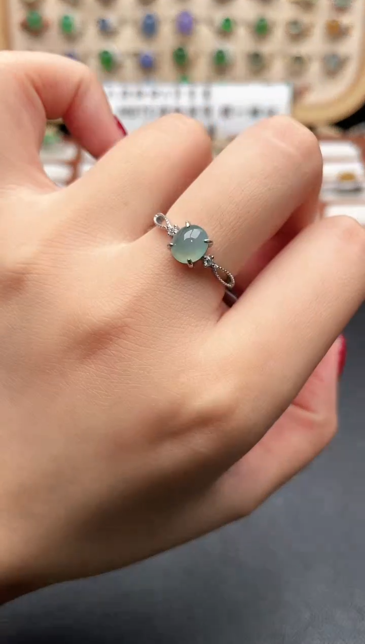 银S925镶嵌戒指翡翠一物一证一礼盒