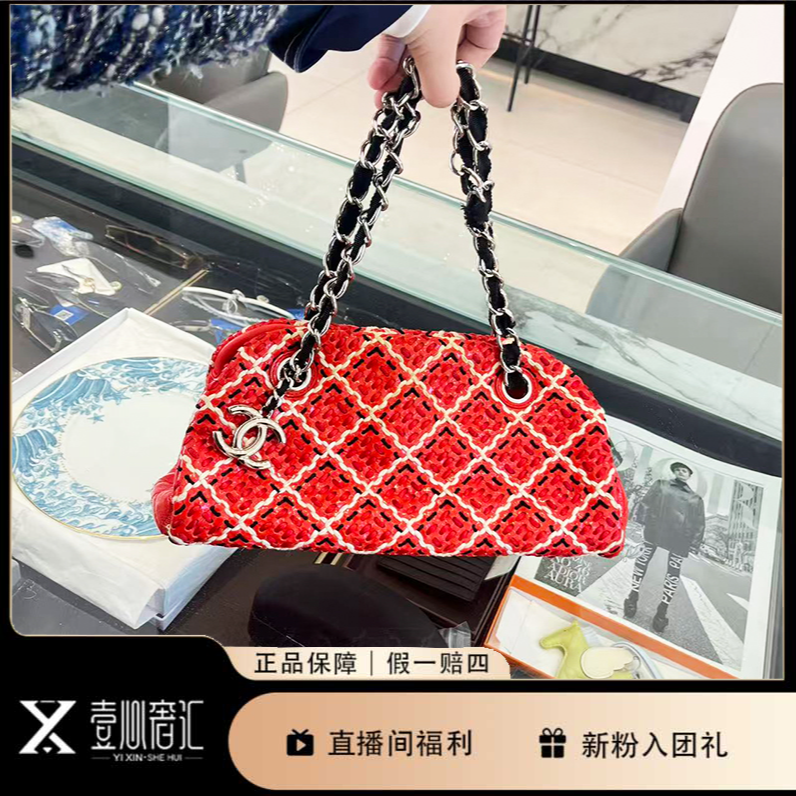 99新 Chanel/香奈儿 编织镂空保龄球单肩包红色系