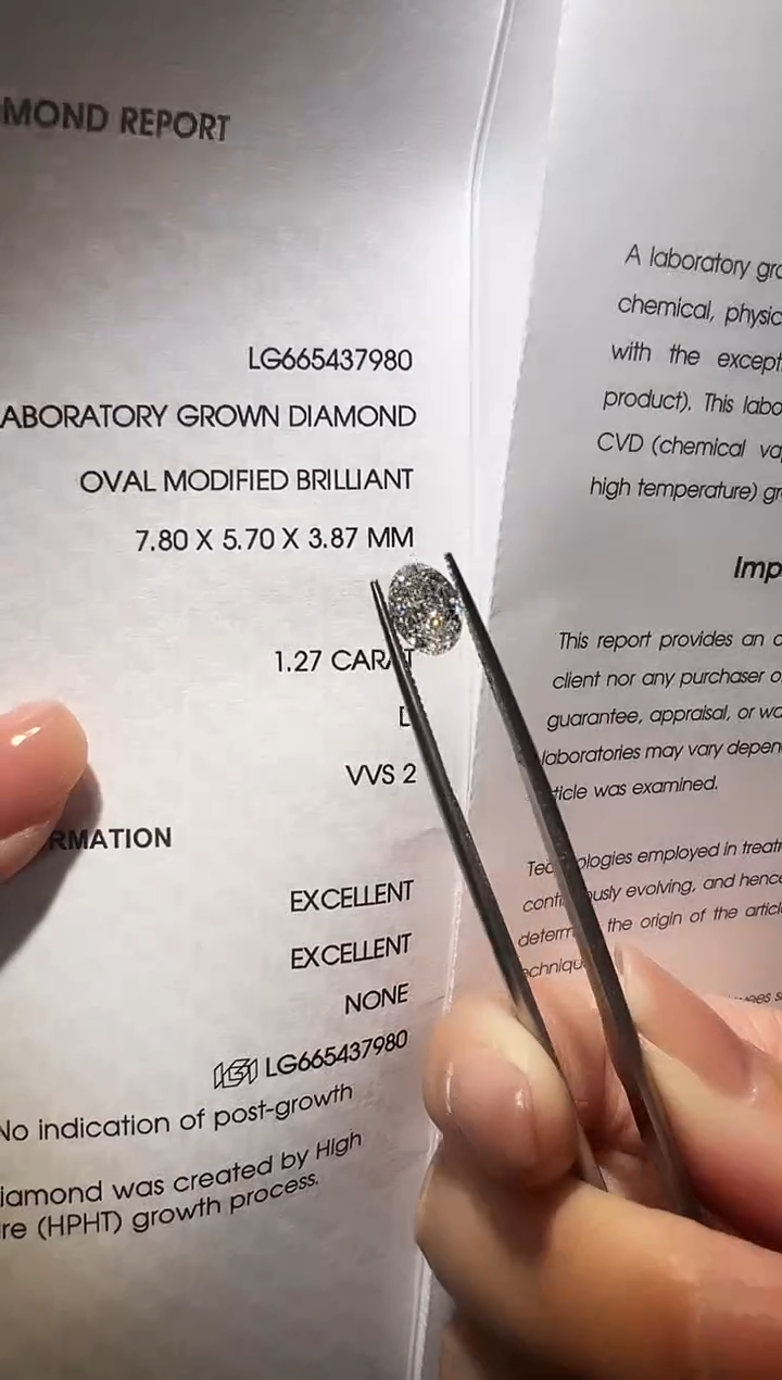 【闪购商品】实验室培育钻石裸石未镶嵌LG7980  1.27ct椭圆