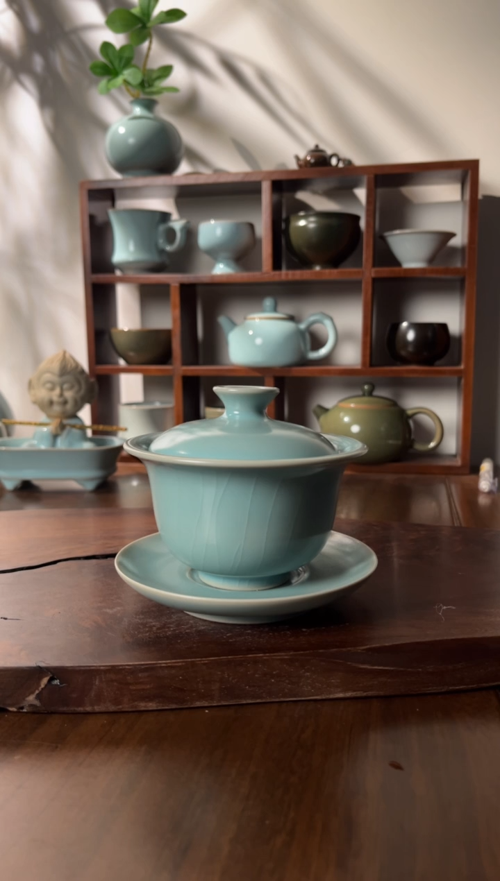 【闪购商品】杯清凉寺仿古釉色元宝三才盖碗