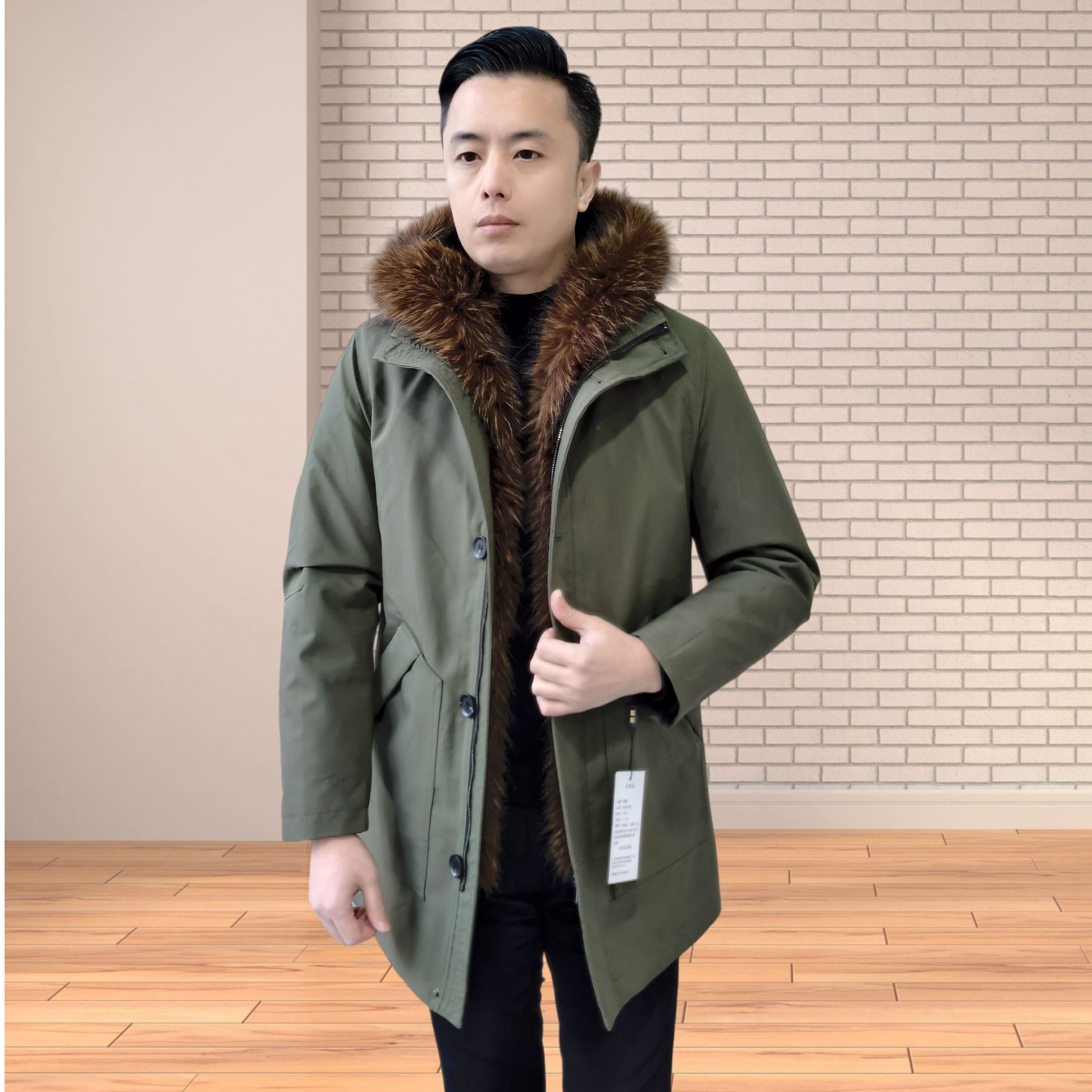 海宁派克服新款连帽款外套中长款可脱卸内胆中老年时尚保暖502