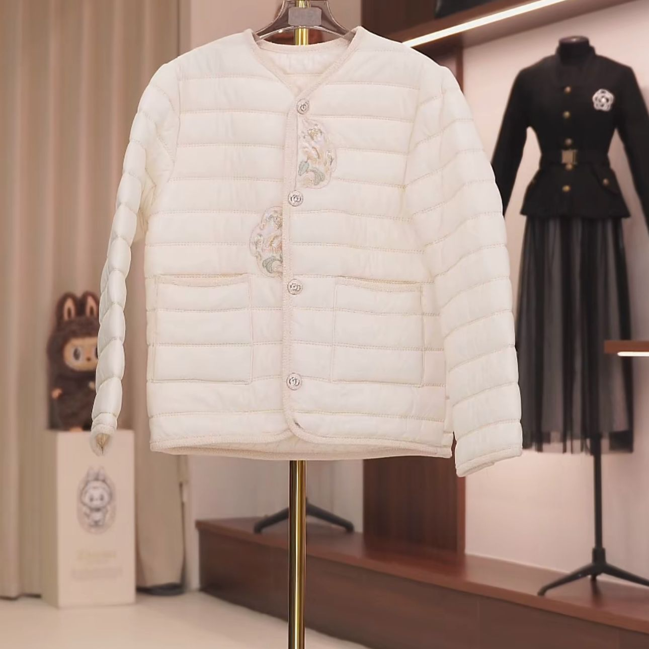 kk158 V领圆领薄款常规袖保暖棉服棉衣秋冬冬季条纹休闲