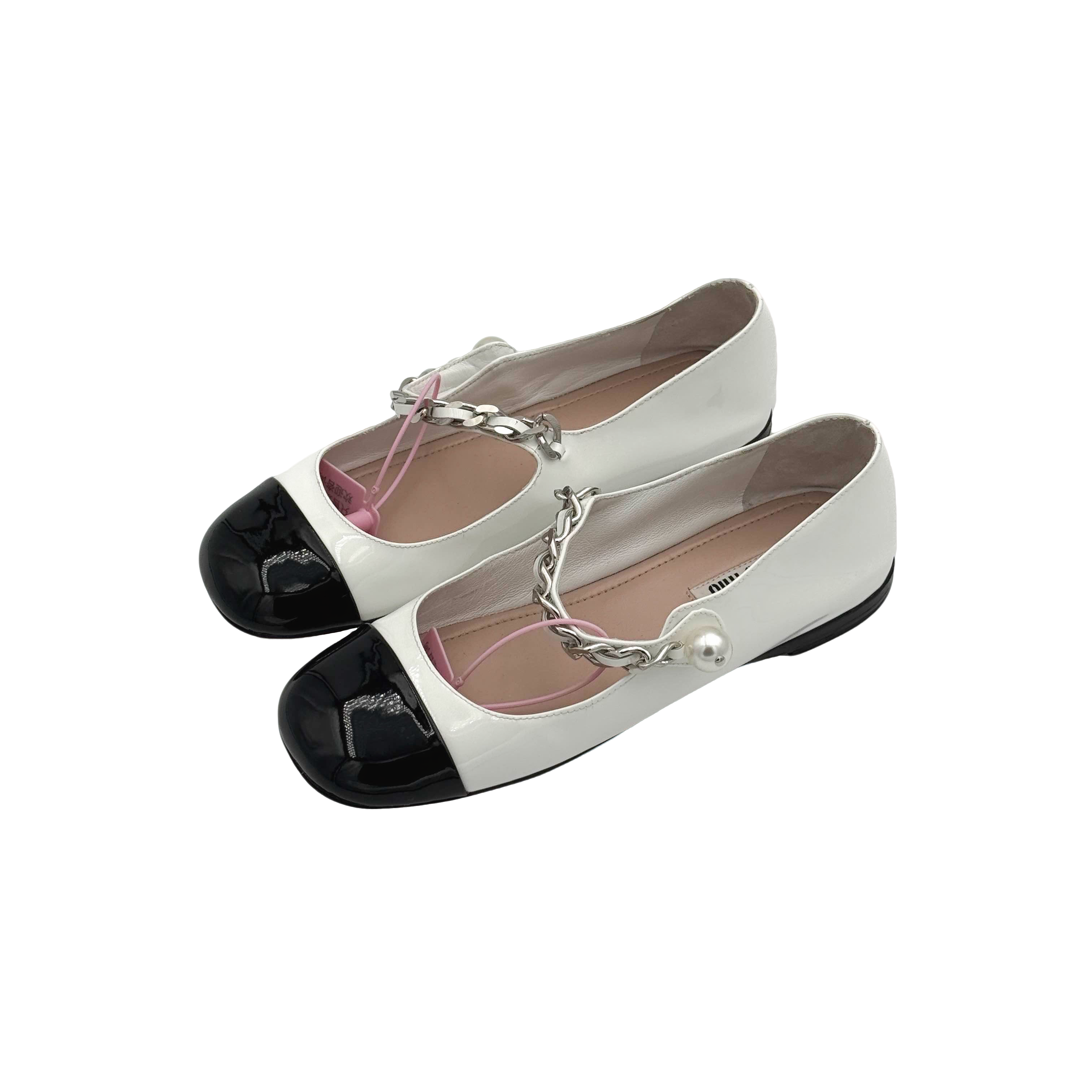 99新 MIU MIU/缪缪 皮革圆头搭扣粗跟玛丽珍鞋/36码/DM0833