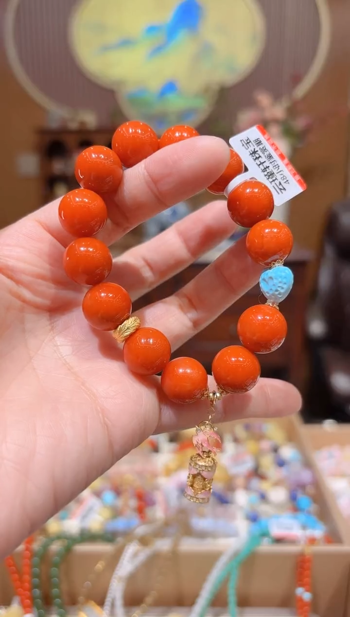 【闪购商品】南红玛瑙手串18K金镶嵌设计款珠串13.7