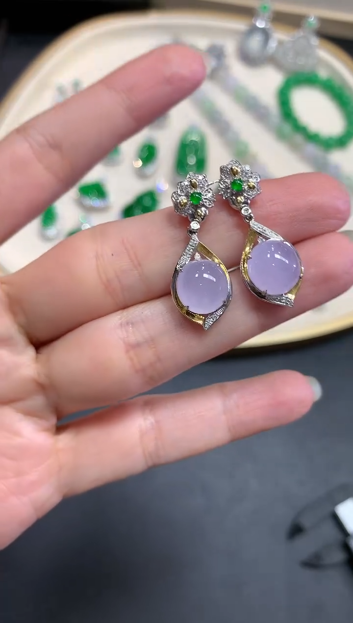 【闪购商品】翡翠耳饰18K金镶嵌Q159|12000