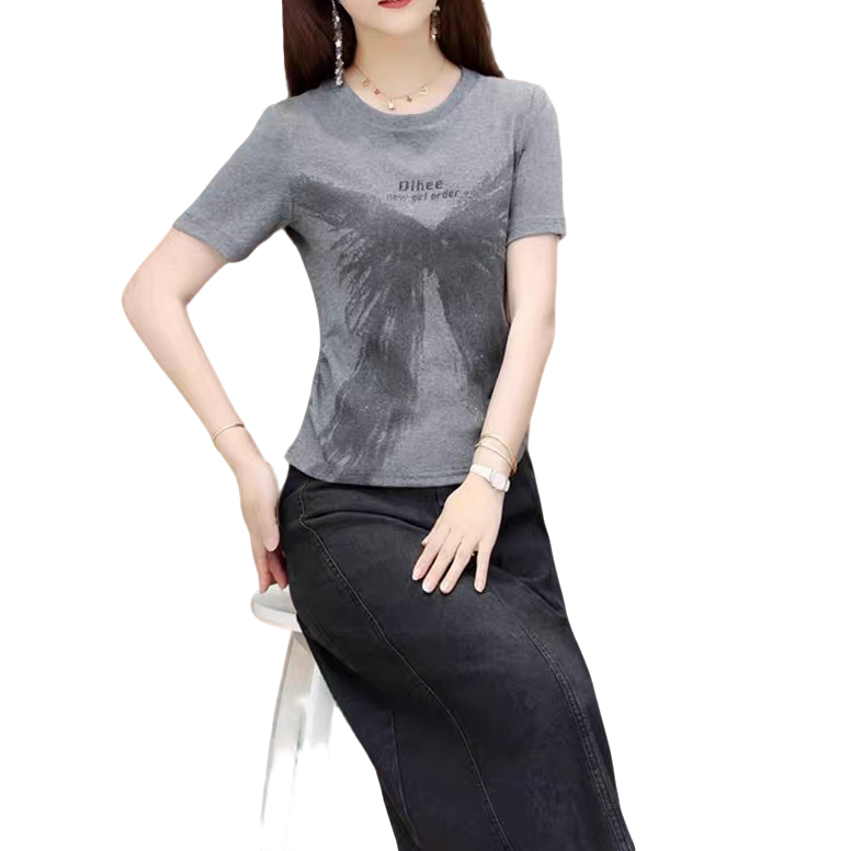 110B迷荟女装专柜正新款时尚气质显瘦休闲T恤+牛仔半身裙两件套