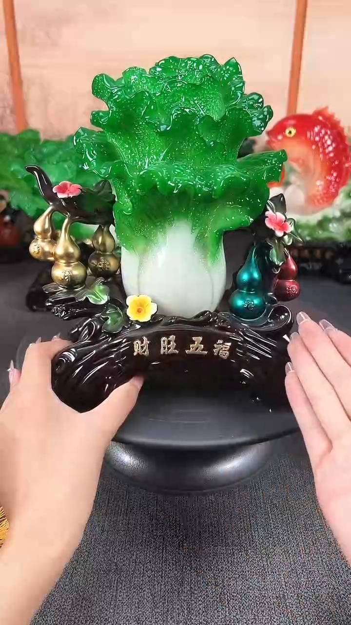 树脂旺财五福白菜摆件