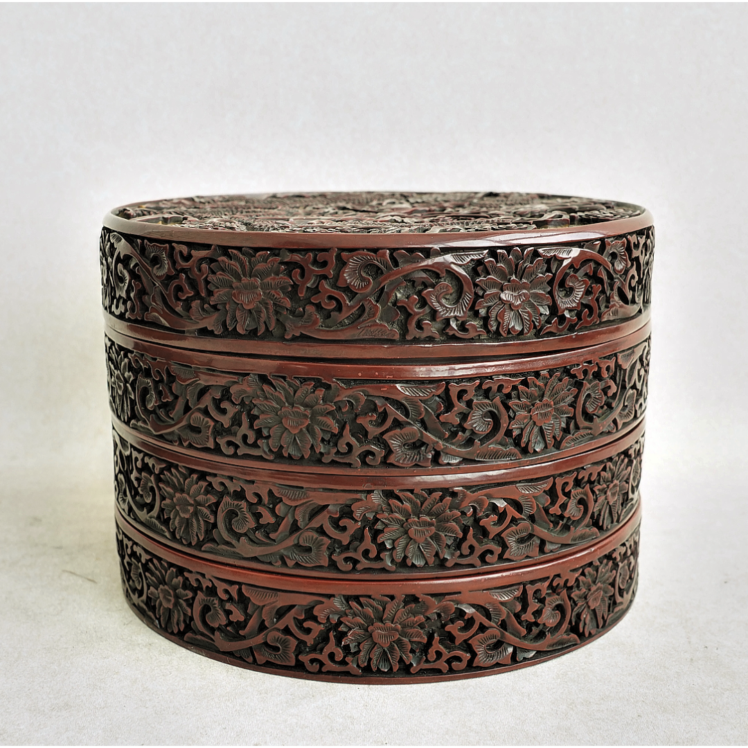 文华开物第195期拍品 9 清代 漆器龙纹三节盖盒