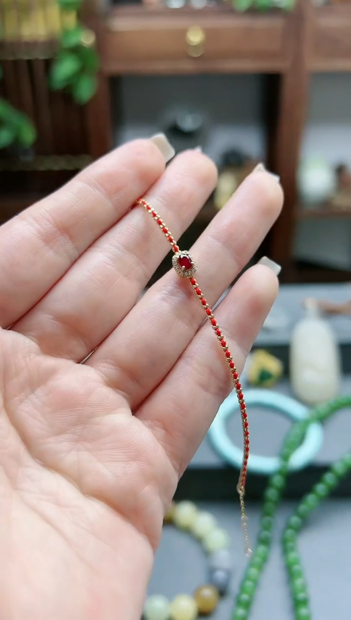 【闪购商品】定制红宝石手链18K金镶嵌18k金红宝石手链*1 ZX