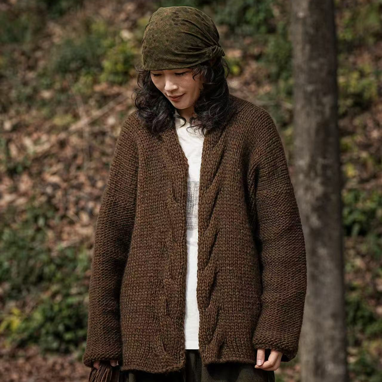 木木分享（疯子张）08418针织复古宽松百搭女士保暖做旧开衫羊毛衫