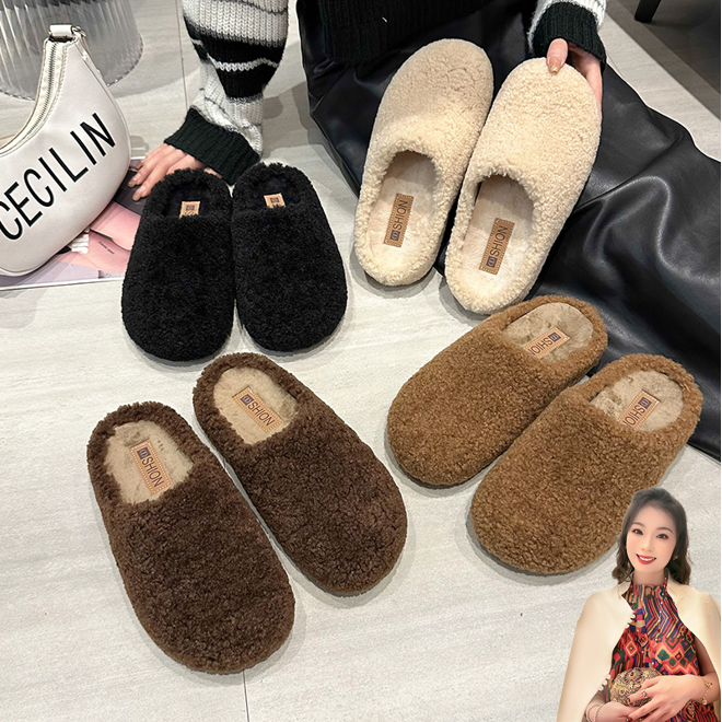 【郭萌萌专属】小众复古毛毛鞋拖鞋外穿加绒保暖棉鞋懒人包头半拖鞋