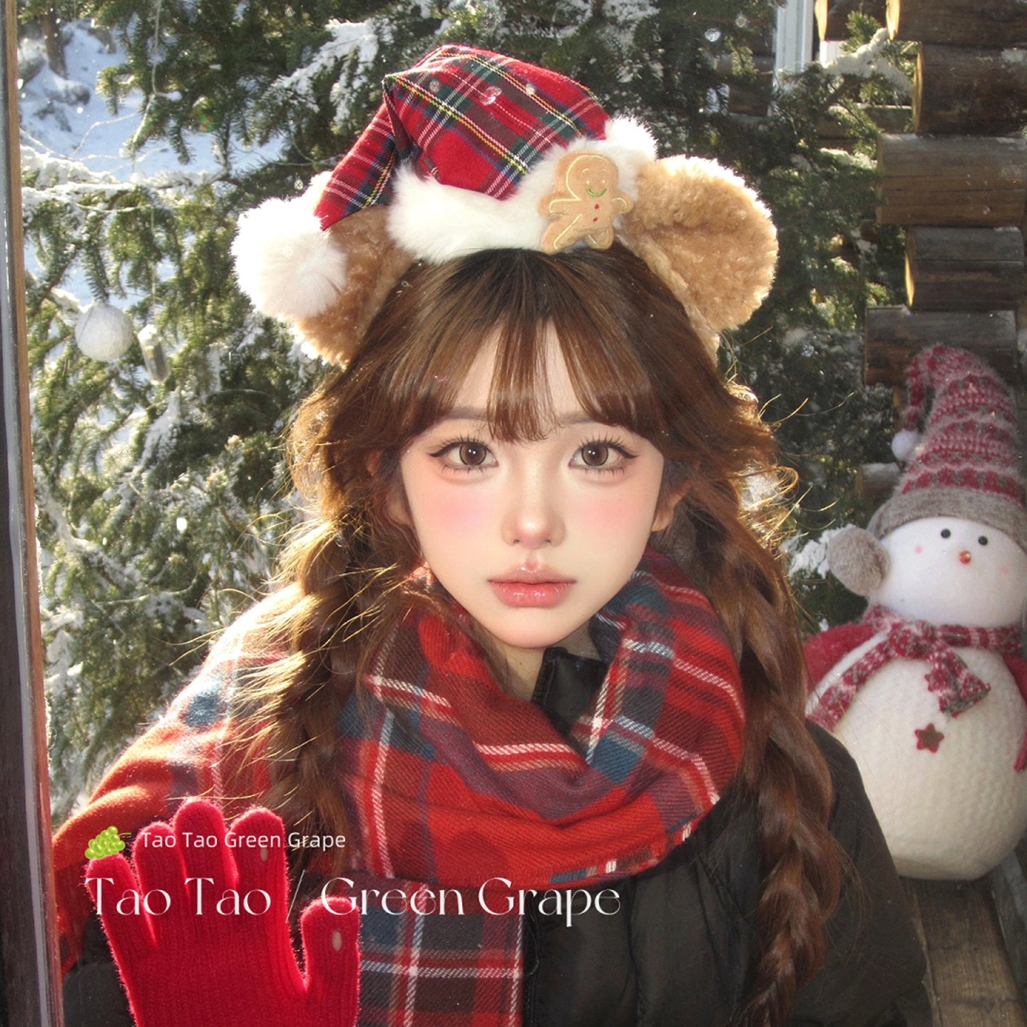 可爱小熊耳朵圣诞帽子毛绒发箍女游乐园拍照发饰秋冬头箍头饰发饰