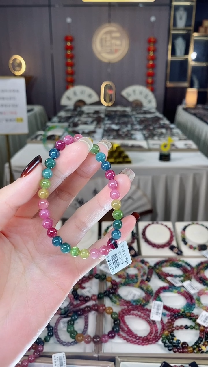 未镶嵌老矿碧玺色标彩虹单圈手串6mm+碧玺dan多样性发货一条