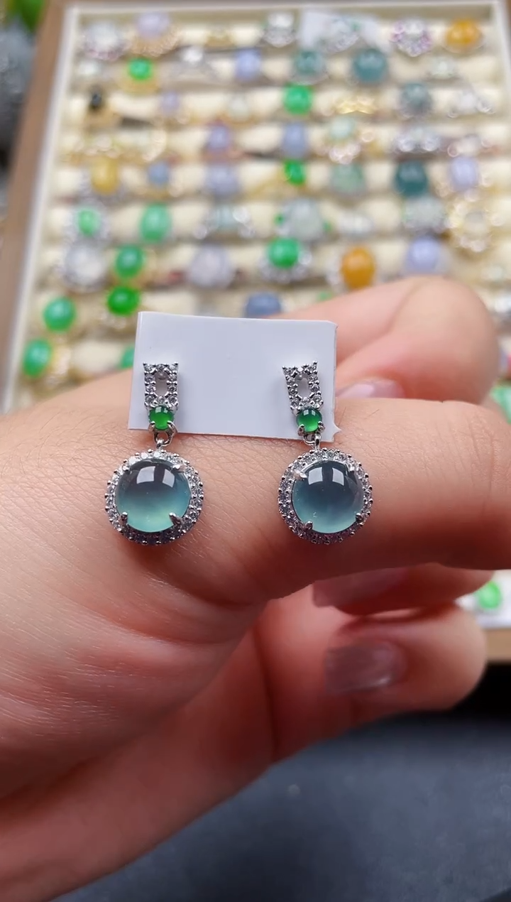 银S925镶嵌翡翠耳饰92