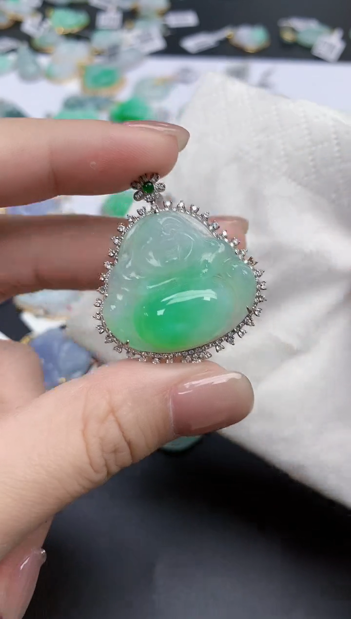 【闪购商品】翡翠颈饰18K金镶嵌天然缅甸翡翠A货