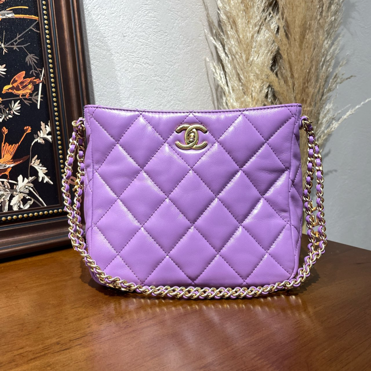 22S紫色金羊羊镂空链条hobo嬉皮包多巴胺包