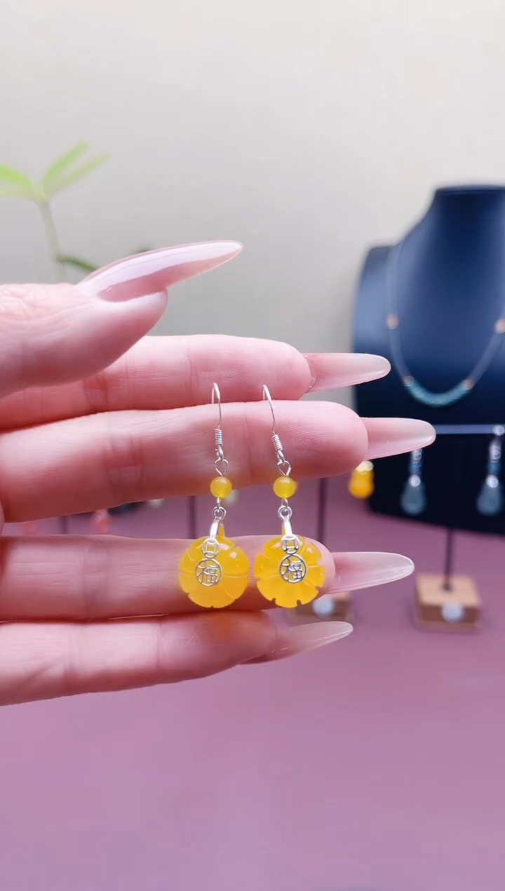 未镶嵌耳饰玛瑙/玉髓00黄色南瓜