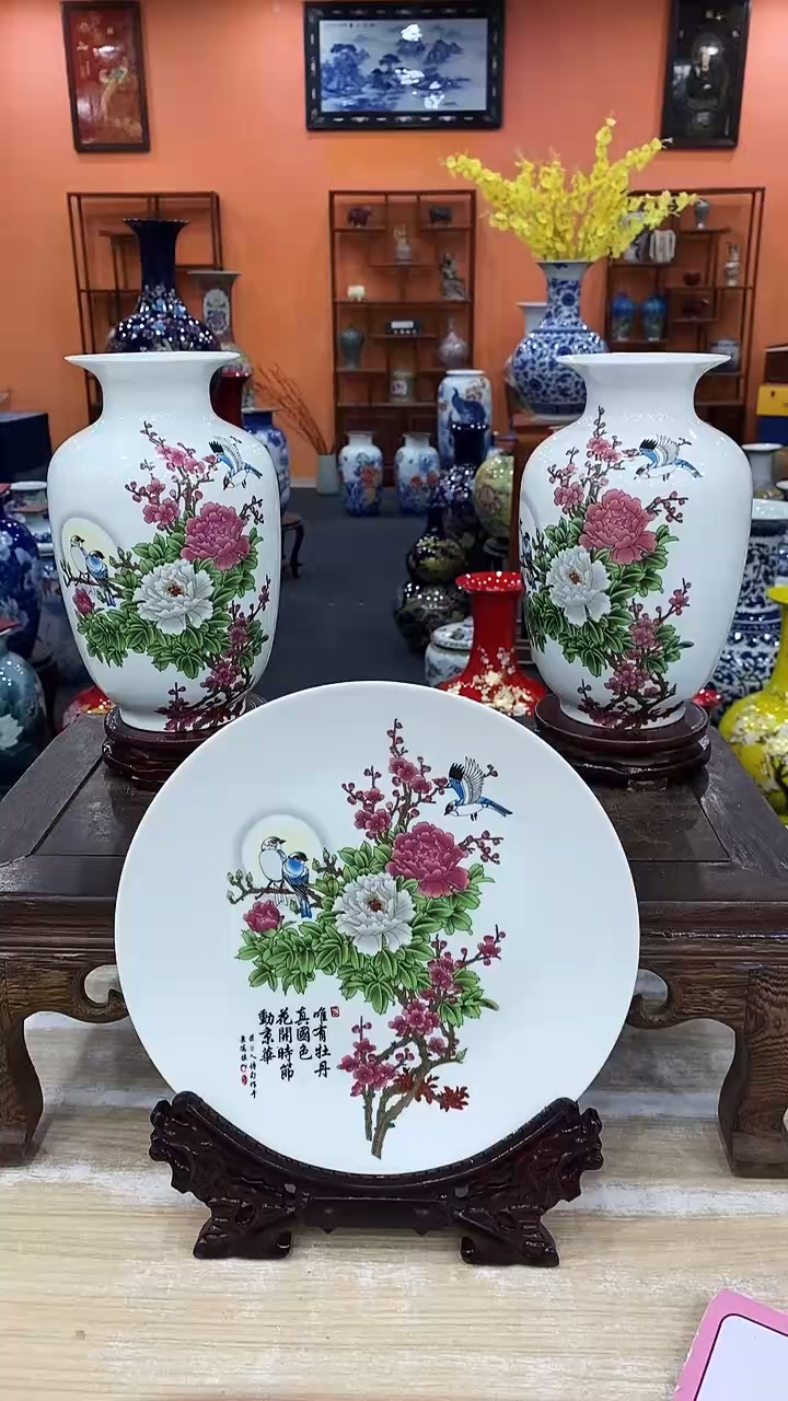 摆件2个月亮冬瓜瓶+1个月亮盘+龙头架+旋转底座