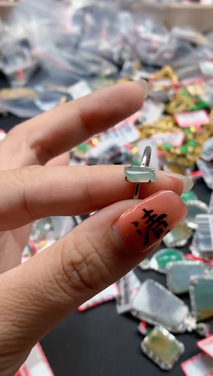 银S925镶嵌戒指翡翠天然A货缅甸翡翠