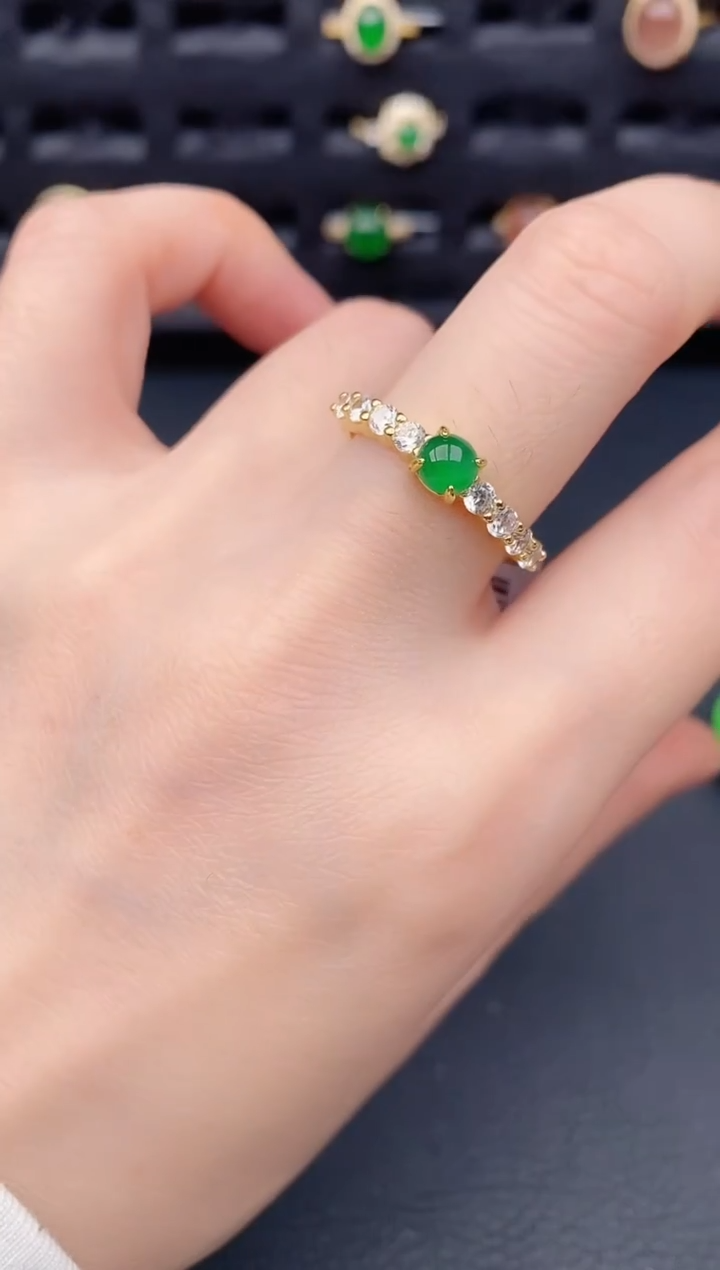 银S925镶嵌戒指翡翠天然a货翡翠253