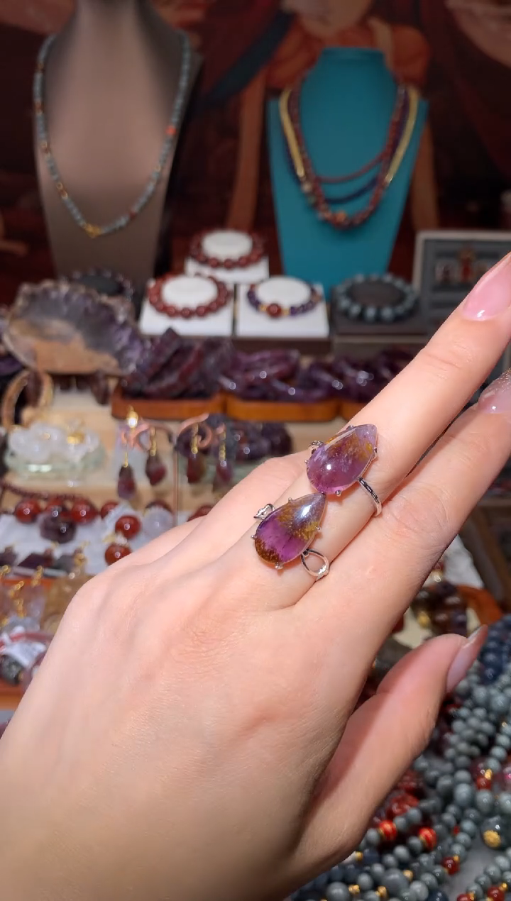 未镶嵌珠宝半成品水晶极光紫钛水滴蛋面多样性发其1