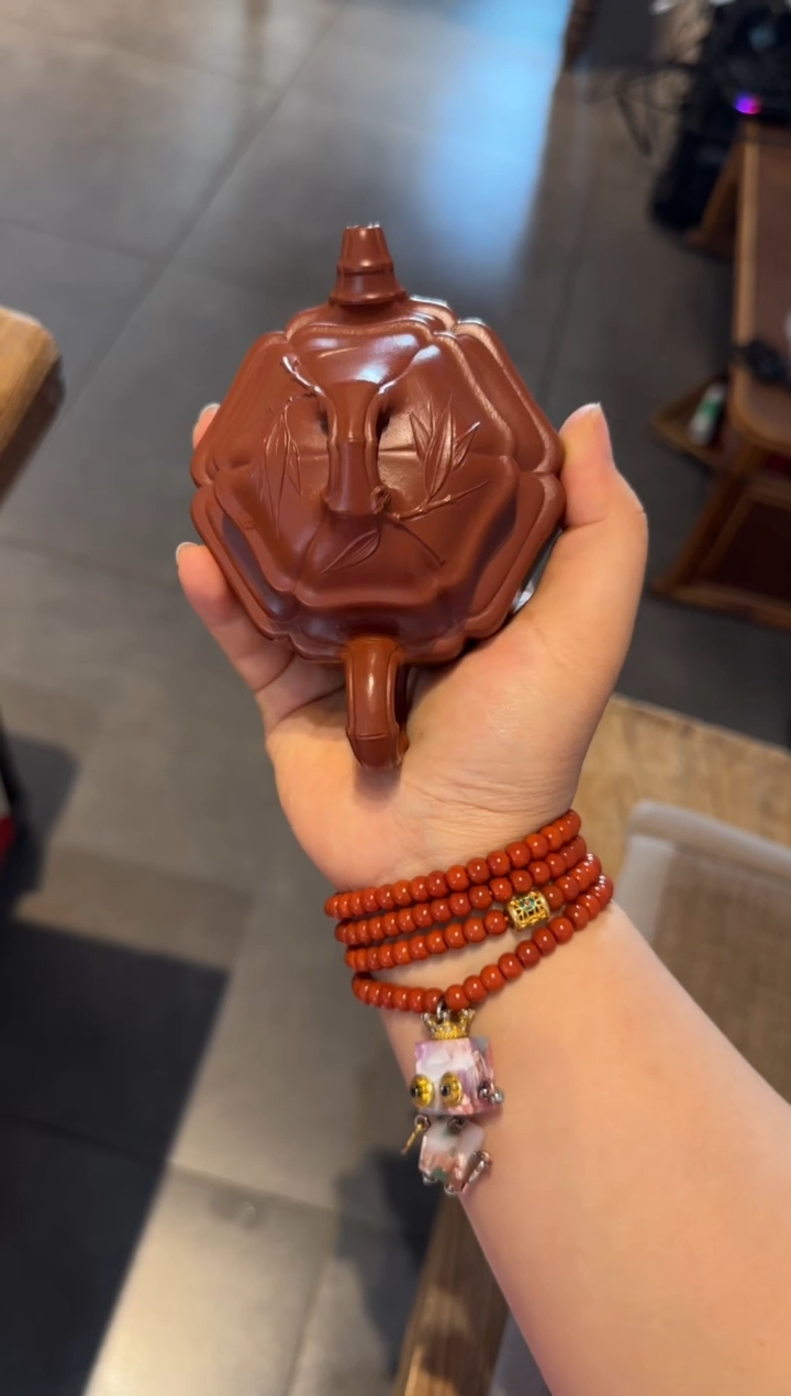 茶壶紫砂六方海棠双线竹鼓