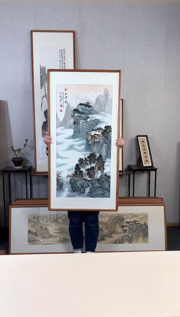 【闪购商品】国画手绘*山水清韵*62*123cm实木框
