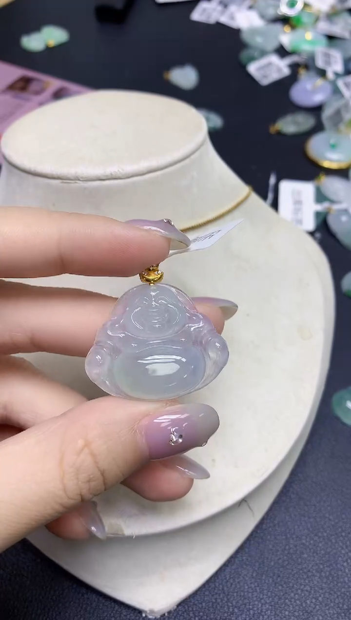 颈饰18K金镶嵌翡翠天然缅甸翡翠A货百元以上9元证书费自理