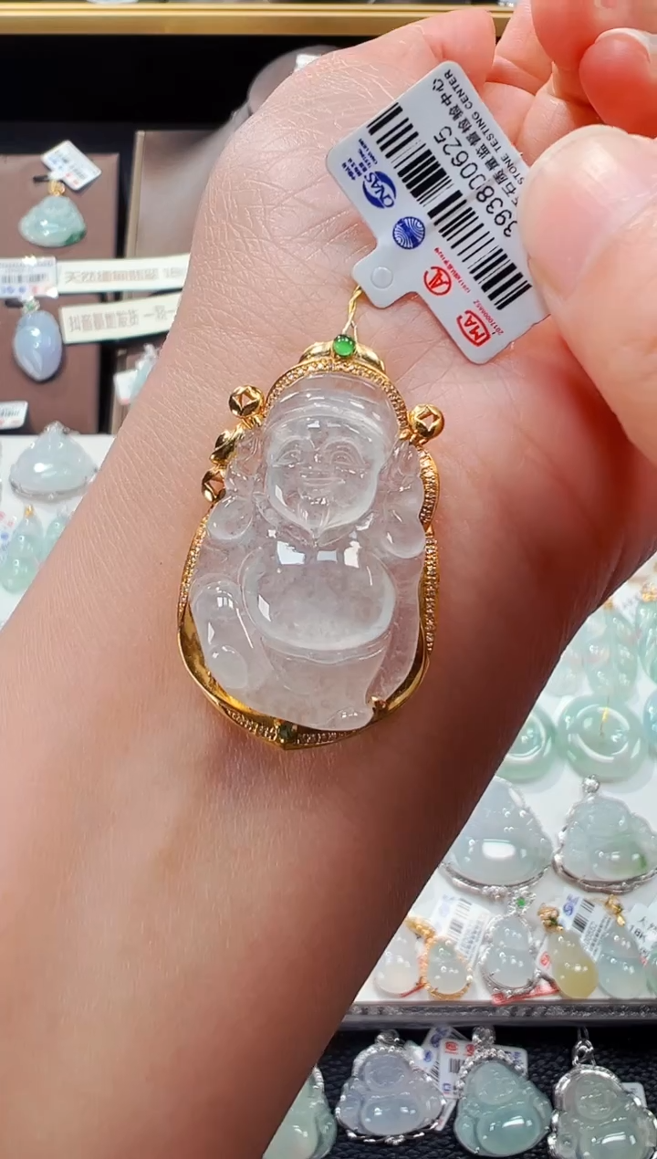 【闪购商品】翡翠吊坠(不含链)18K金镶嵌财神爷吊坠625