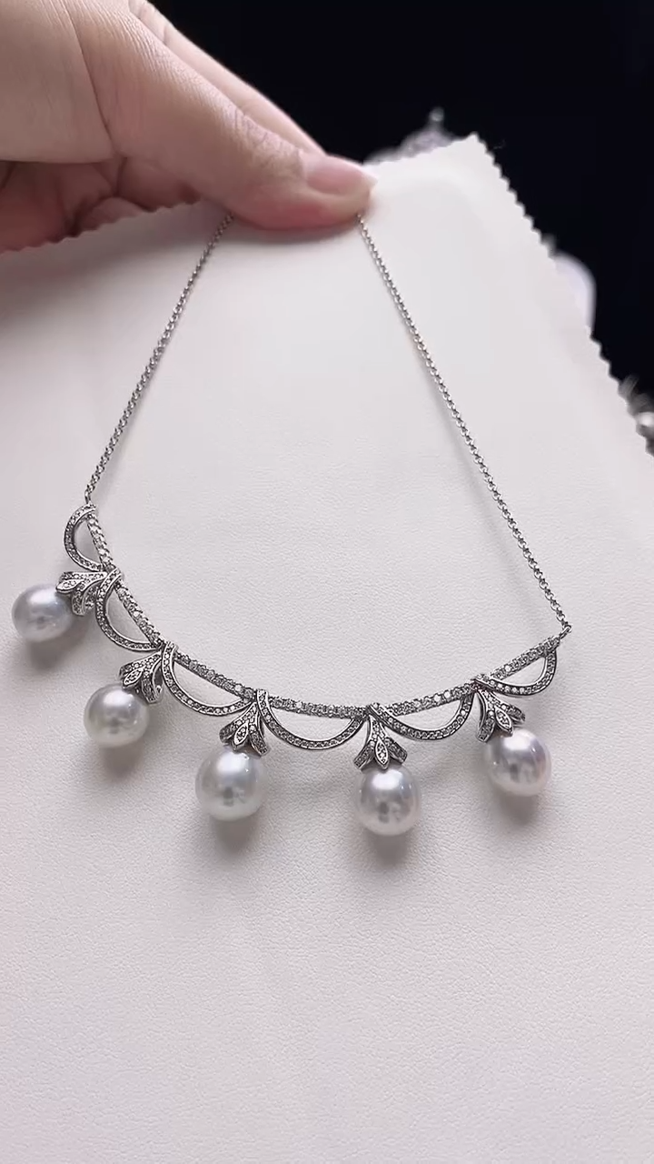 【闪购商品】海水珍珠项链银S925镶嵌海水澳白珍珠项链