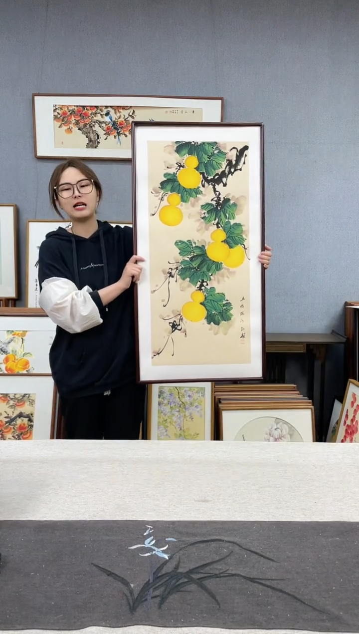【闪购商品】国画手写手绘带框作品-53*103-葫芦
