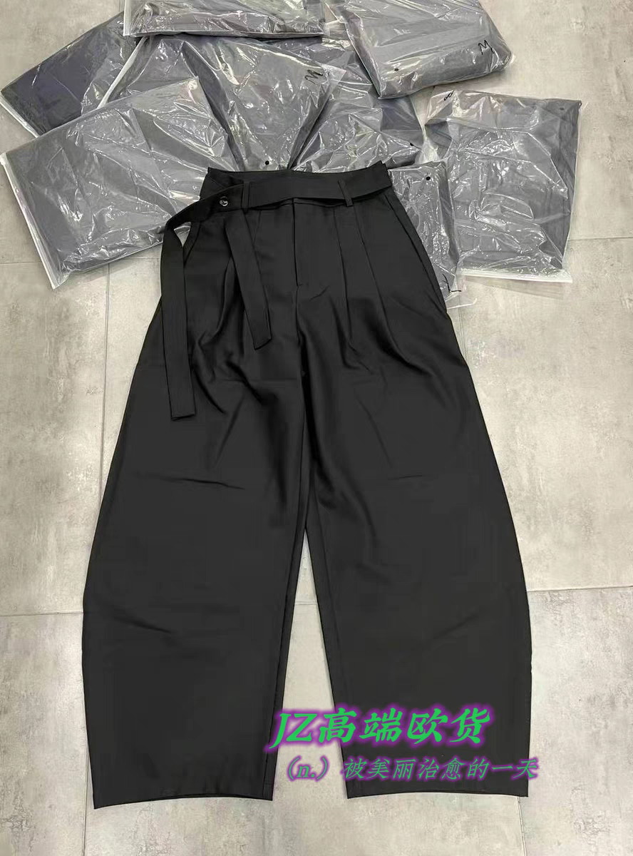 8003#春季新款洋气百搭显瘦弯刀休闲裤阔腿腰带