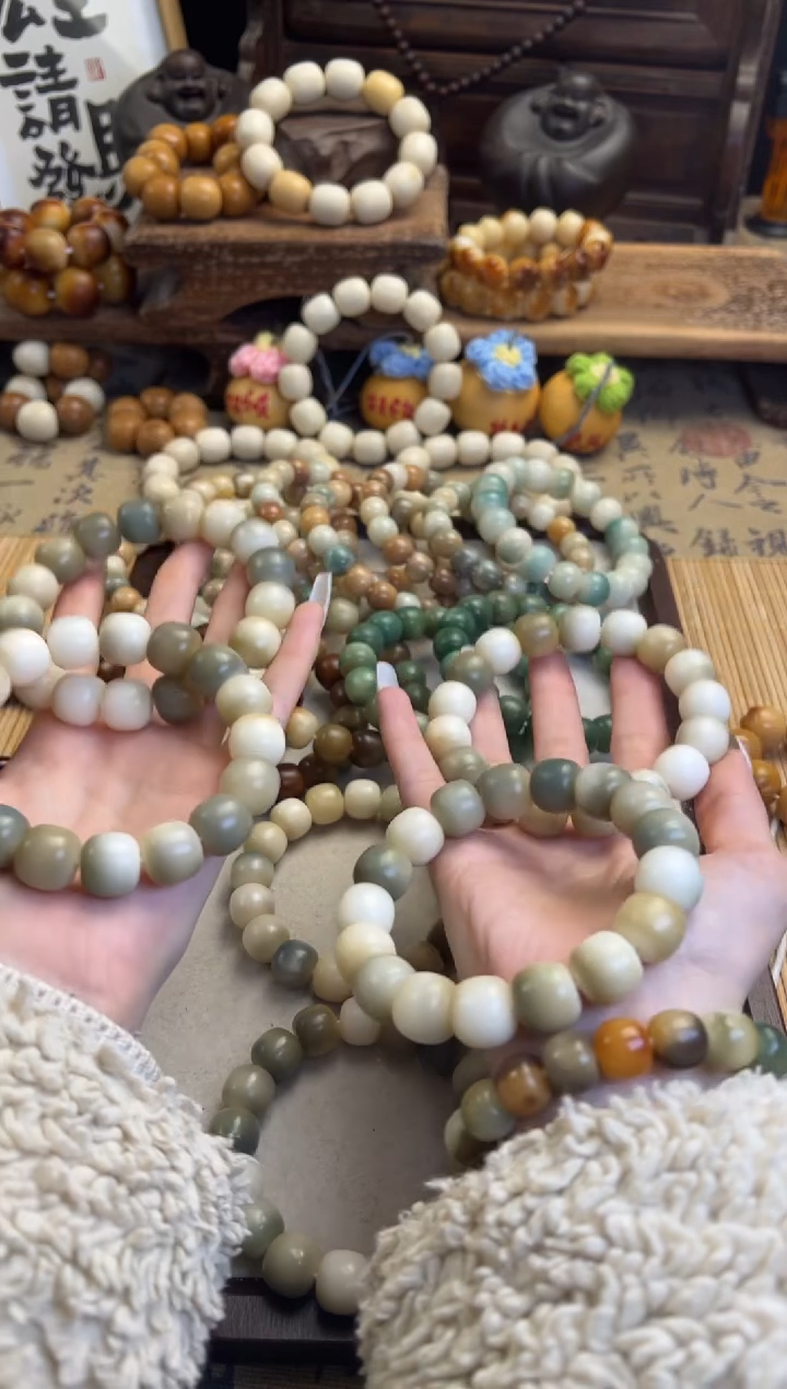 【闪购商品】菩提根/象牙果手串卡14远山岱飘花桶珠手串