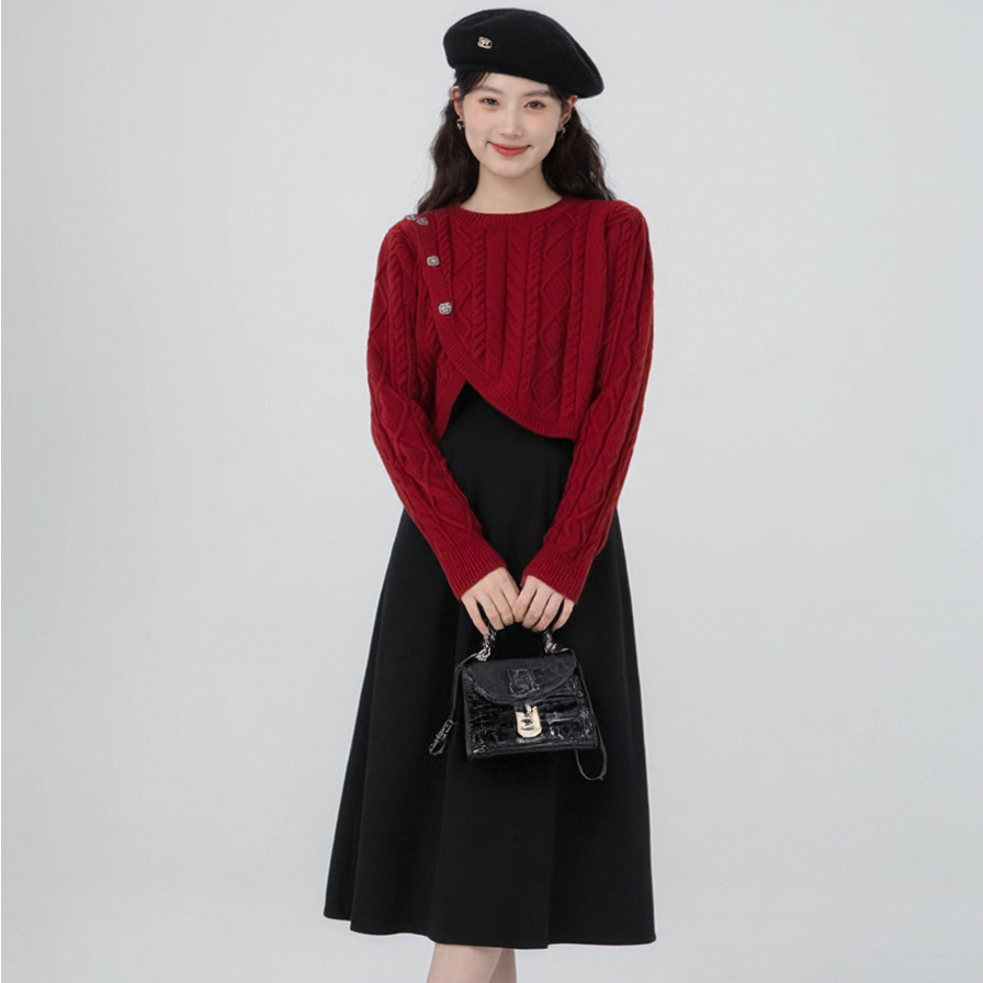 奢姿【圣诞节】奢姿大码女装2025冬季套装马甲背心裙针织两件套