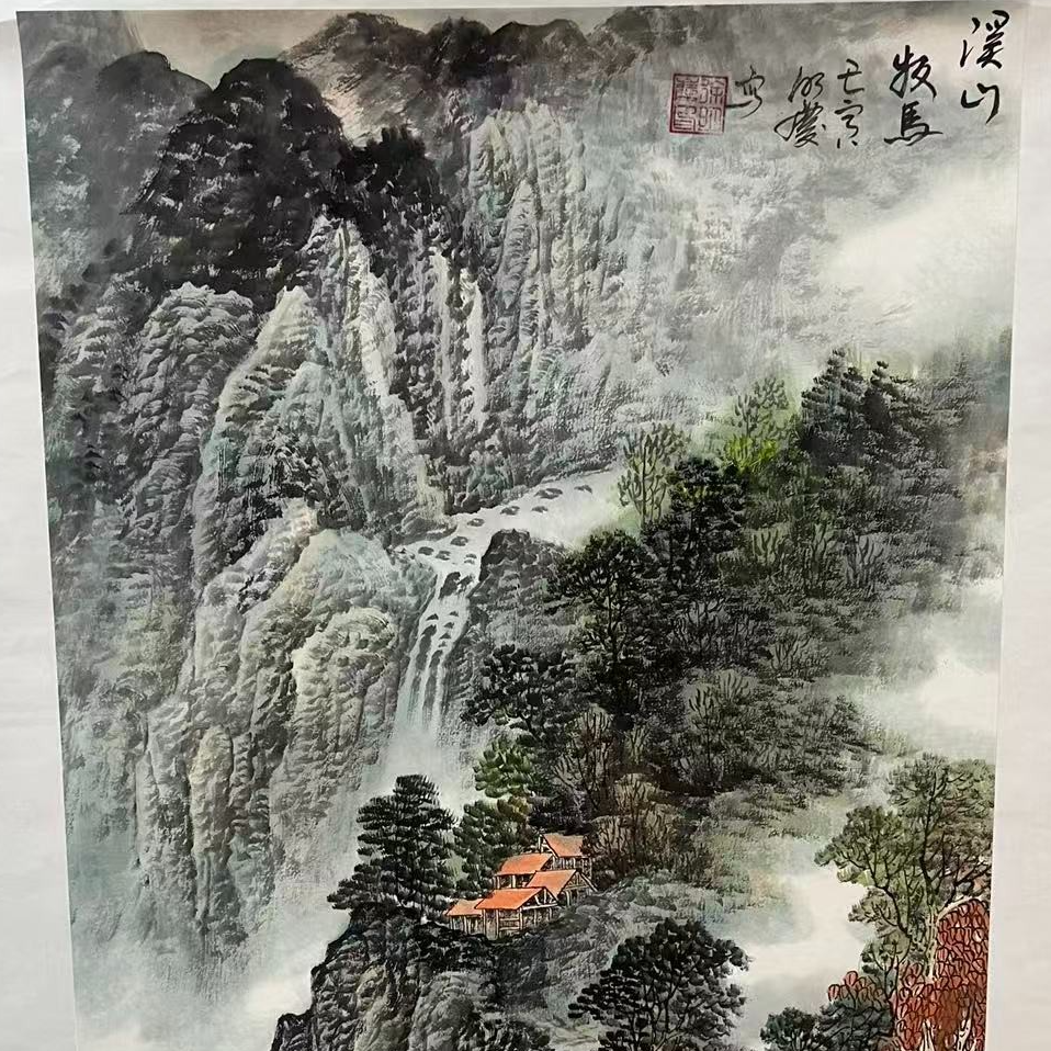 国画作品-四开三-溪山牧马