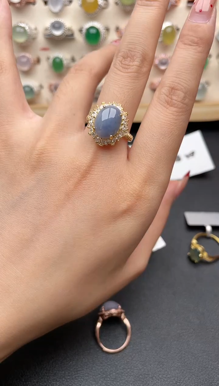 【闪购商品】翡翠戒指银S925镶嵌一物一证一礼盒