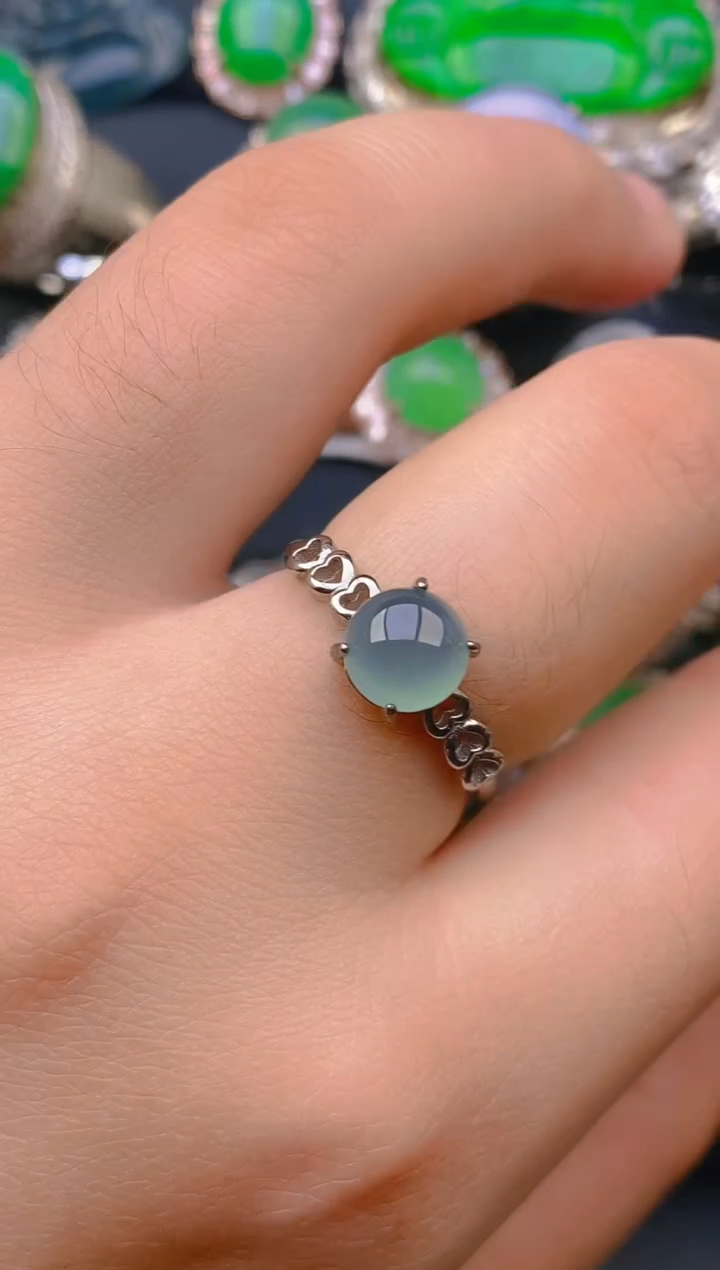 【闪购商品】翡翠戒指银S925镶嵌天然A货翡翠1