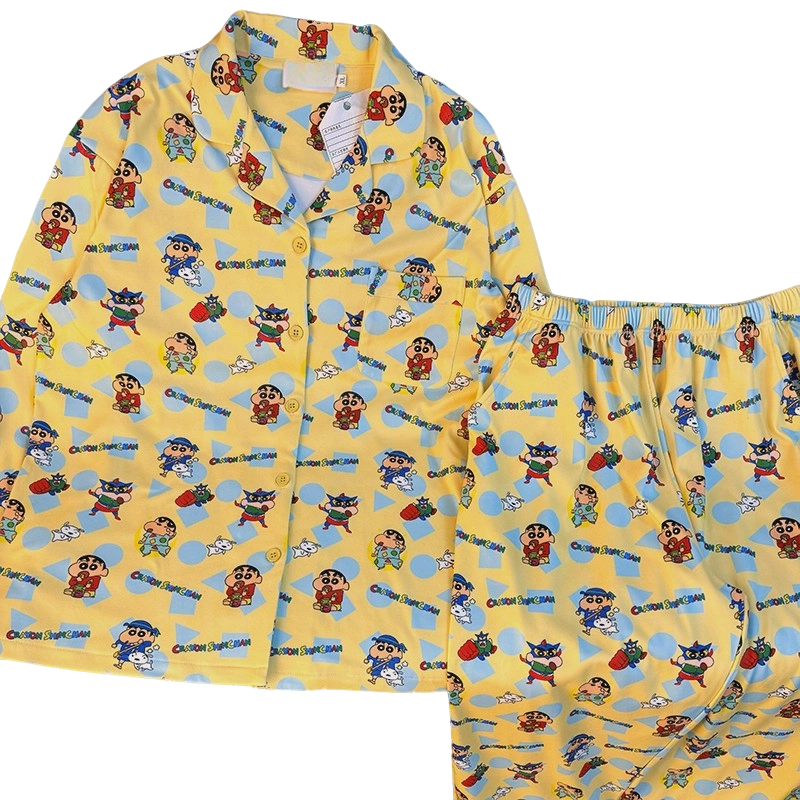 时梦也【卡通-蜡笔小新】2024年新款长袖睡衣秋冬季德绒家居服套装