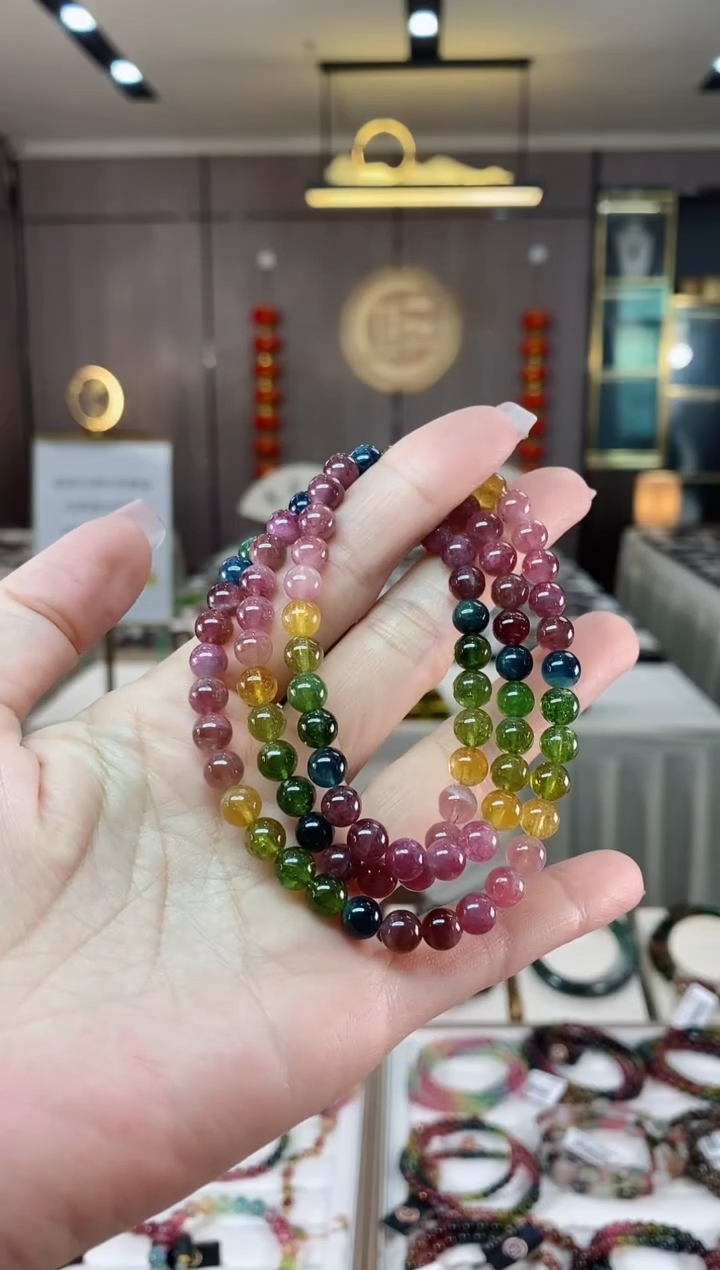 【闪购商品】碧玺三圈手串6mm+未镶嵌（多样性发一条）hon