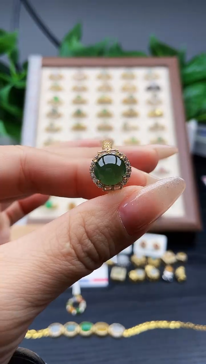 银S925镶嵌戒指翡翠12