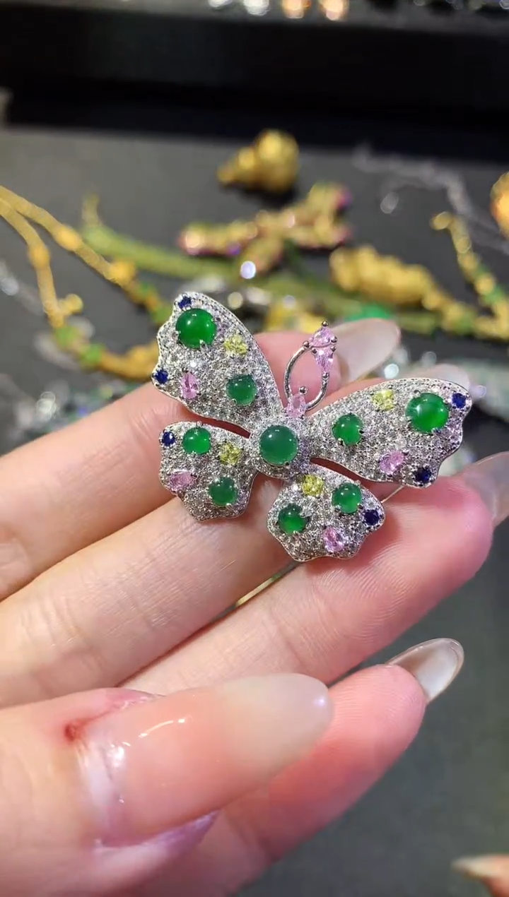 【闪购商品】翡翠挂件银S925镶嵌111-胸针（多样性发货一件